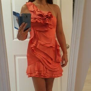BCBG Coral Ruffled Peacock Dress